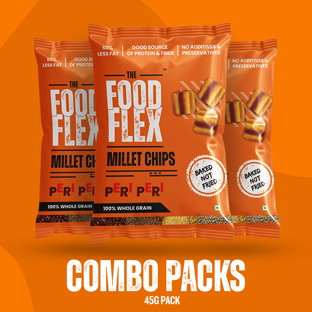 The Food Flex peri peri millet chips combo packs 45g with baked not fried healthy snack