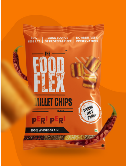 The Food Flex peri peri millet chips baked not fried with whole grain and no preservatives