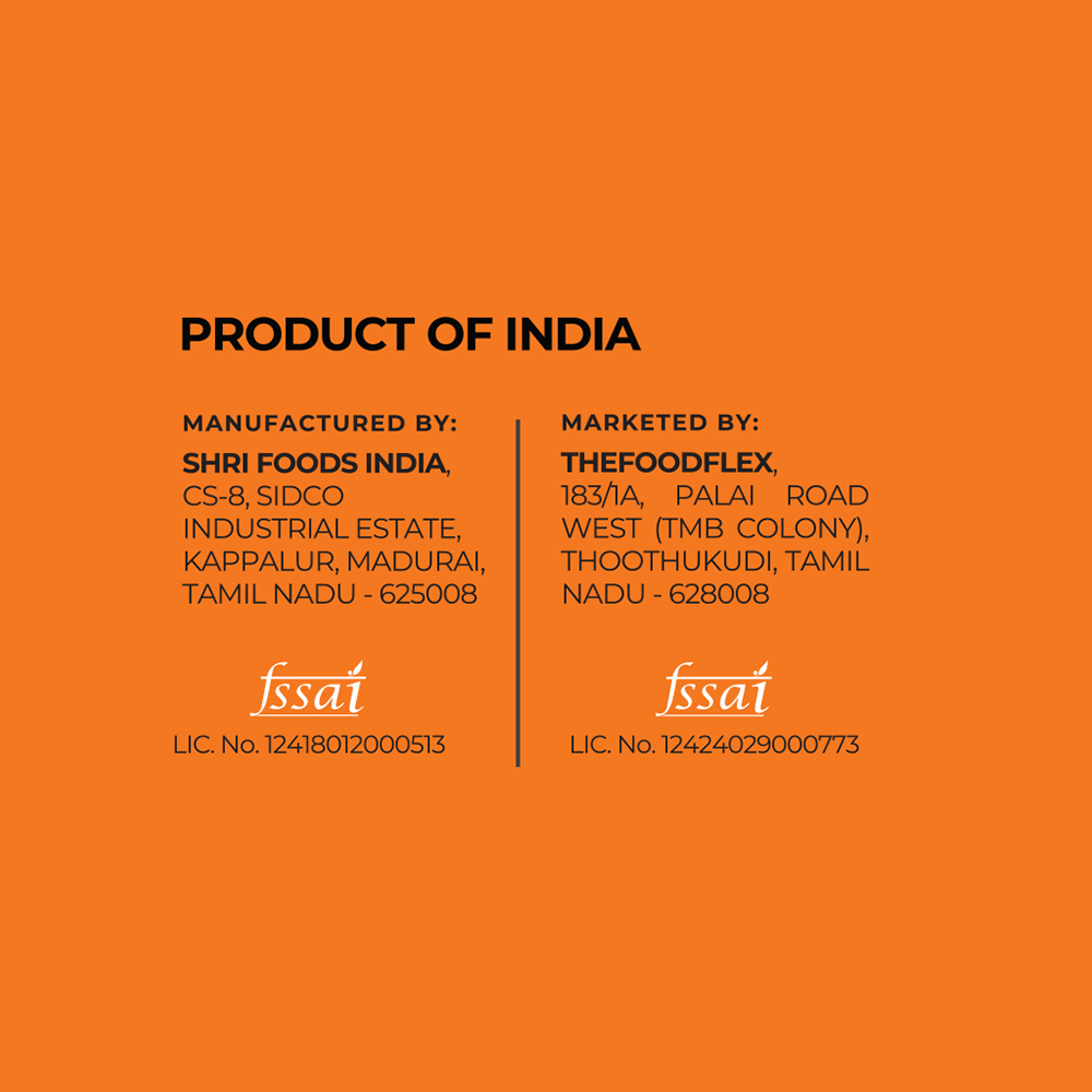 Product of India label showing manufacturing and marketing details of peri peri millet chips